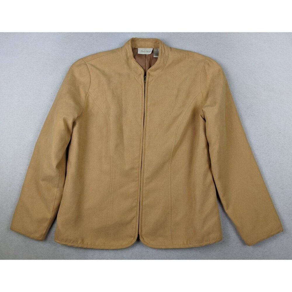 STUDIO WORKS - WOMEN'S BEIGE BROWN SOFT MICROFIBER FULL ZIP JACKET - SIZE 10